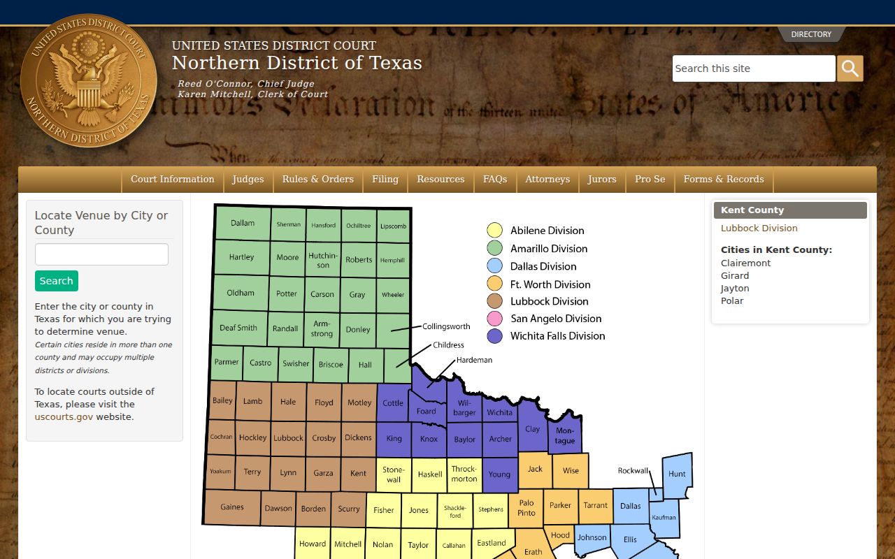 Federal court venue information for Jayton criminal records
