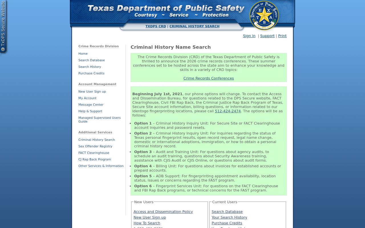 Kent County criminal history DPS name search portal