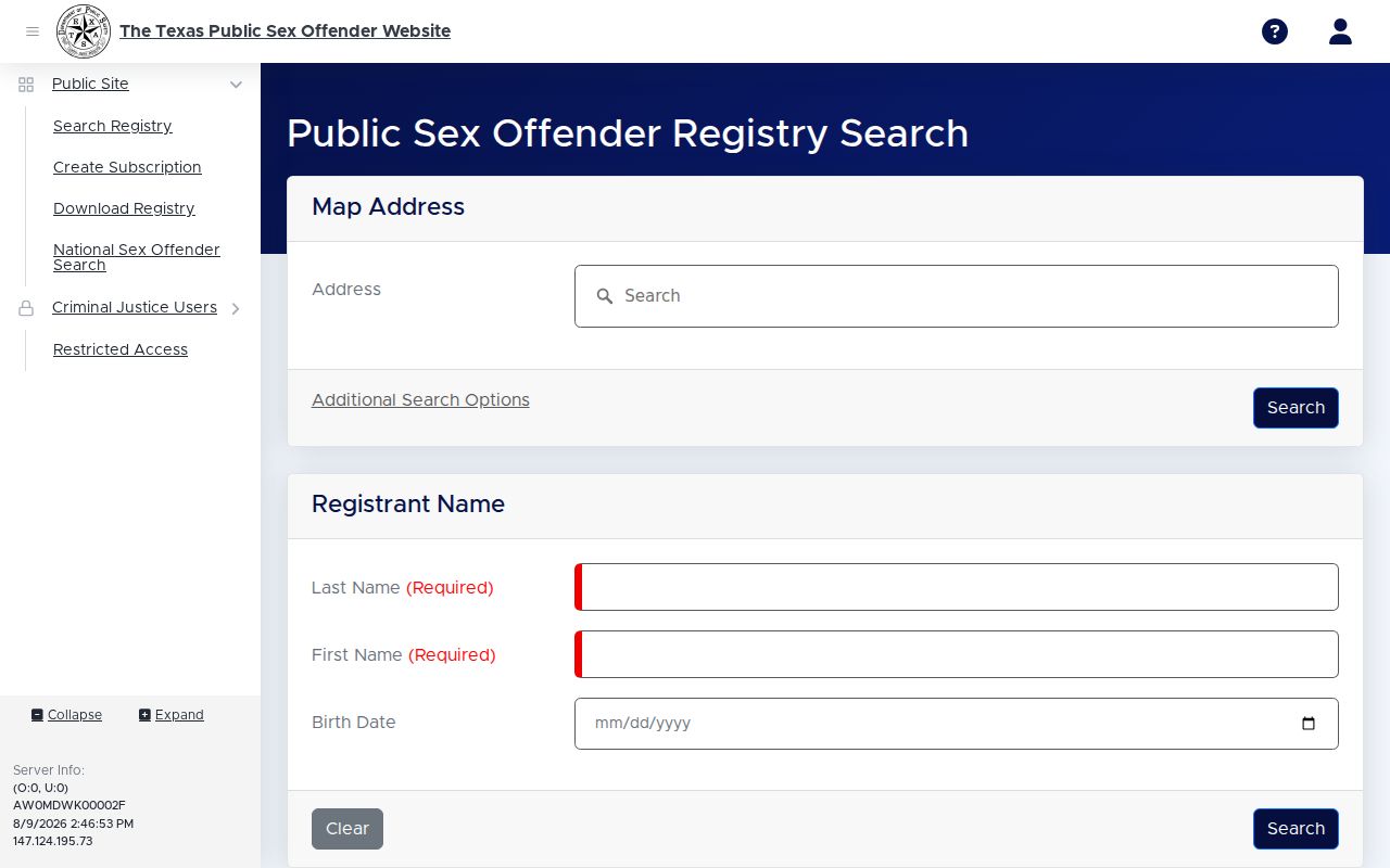 Kent County sex offender registry search interface from Texas DPS